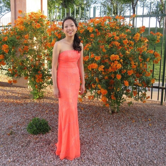 Coral Prom Dress w/ Elaborate Beading - Picture 2 of 5